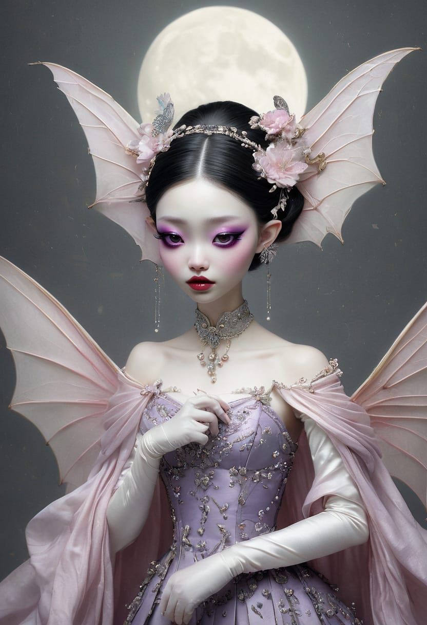 Surreal Bat Portrait in Watercolor Style