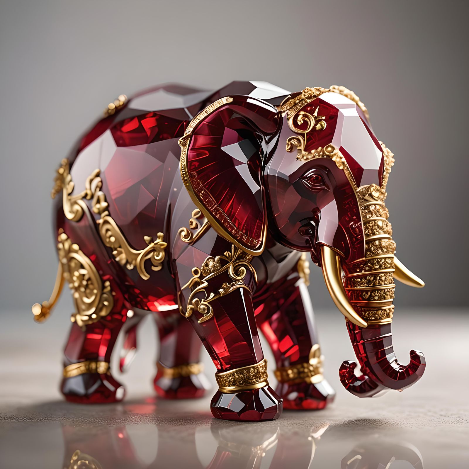 Ruby Elephant with Golden Trim