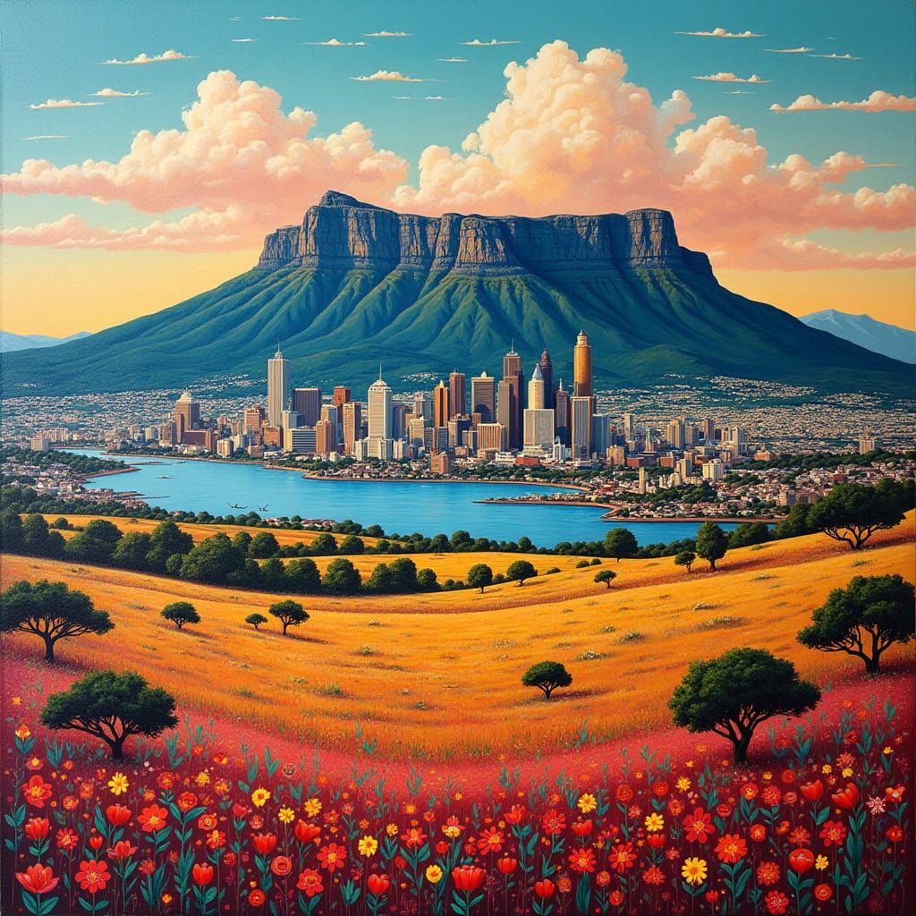 Cityscape with Table Mountain in Abstract Style