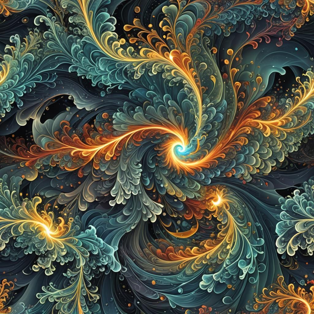 Fractal Hurricane Swirls in Iridescent Storm