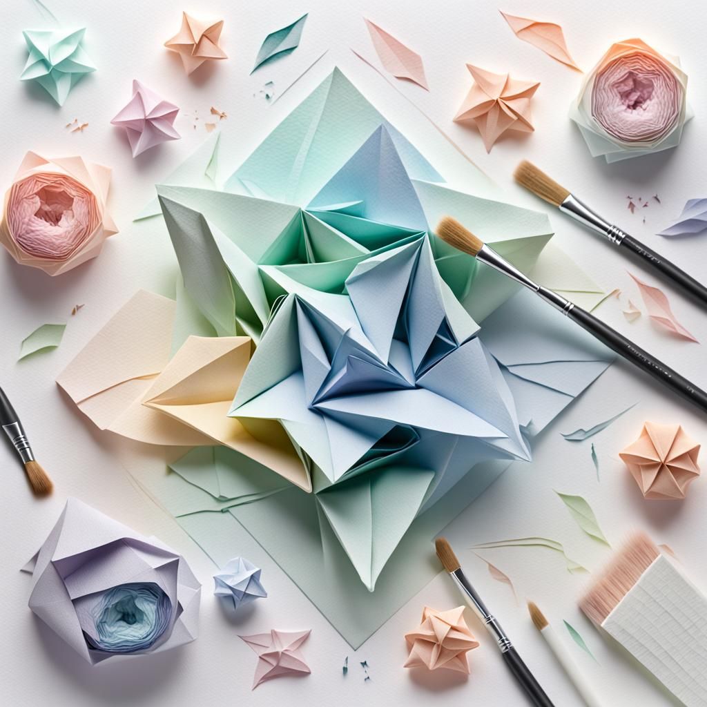 Dreamy Origami and Calligraphy Scene in Pastel Colors