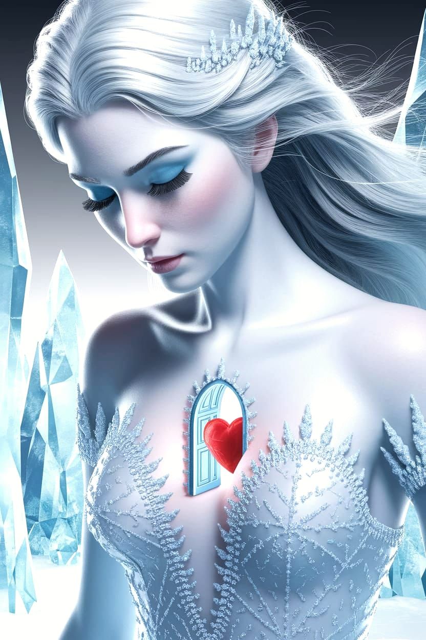 Fantasy Ice Goddess Portrait with Hidden Heart