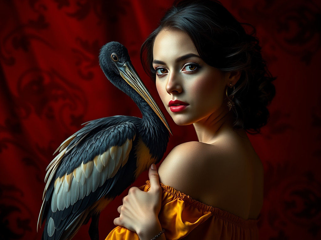 Woman with Ibis in Baroque Style