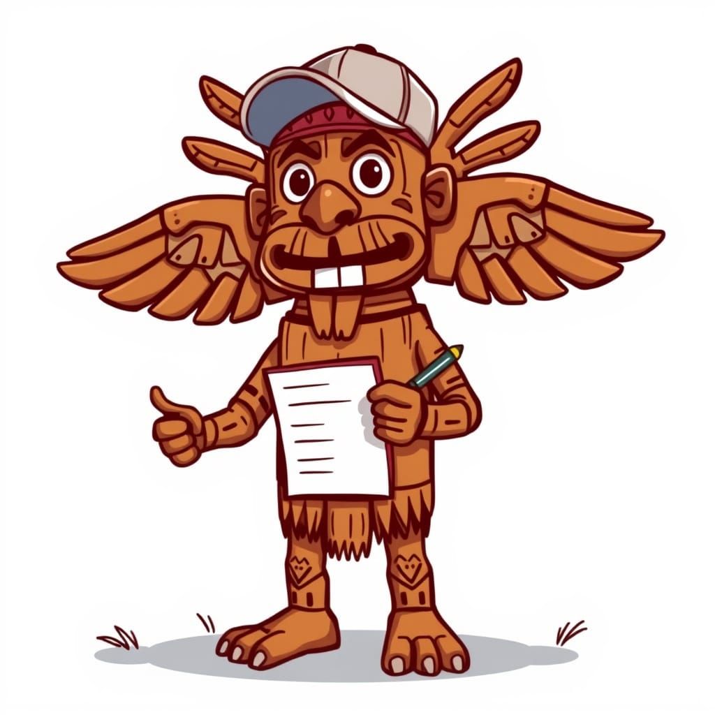 Vibrant Aztec Totem Pole Figure with Clipboard and Baseball ...