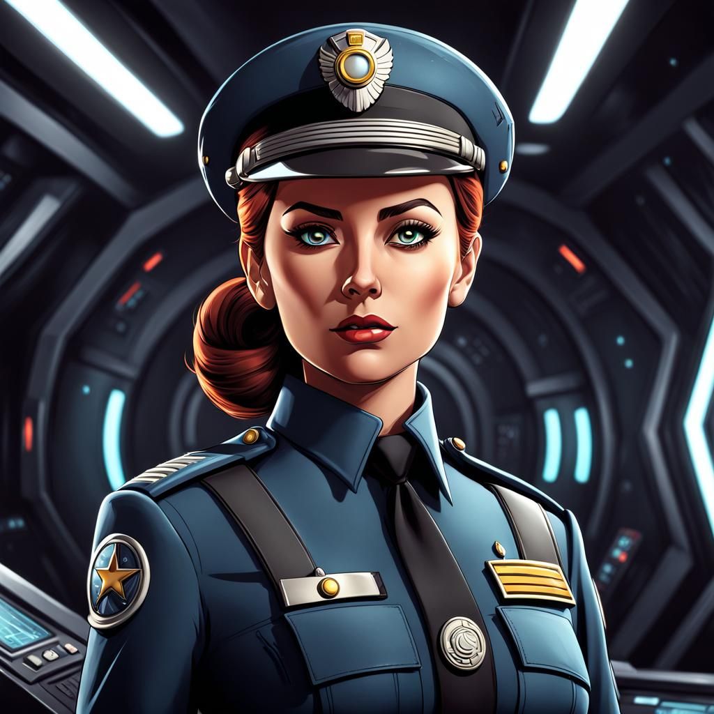 Cartoon Style Sci-Fi First Female Officer