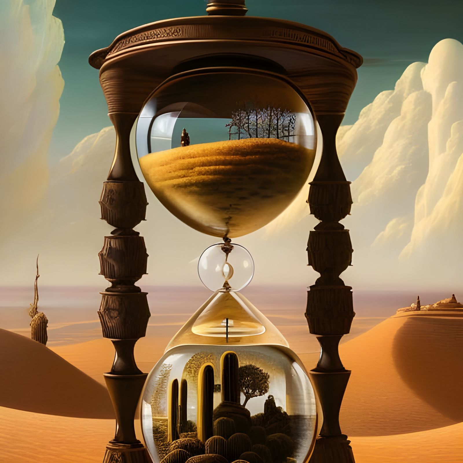 Desert Landscape Inside Hourglass: Detailed Digital Art