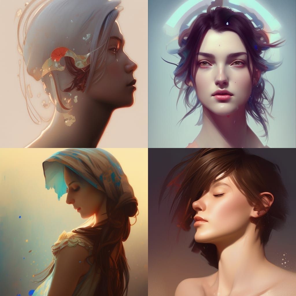 Passionate Kiss Portrait in Art Nouveau Style