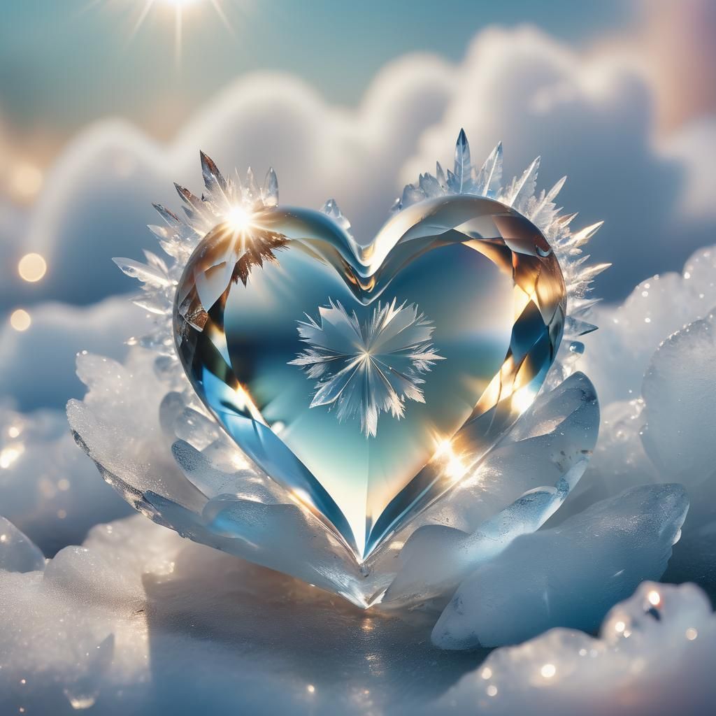 Crystal Heart Surrounded by Ice in Ethereal Light