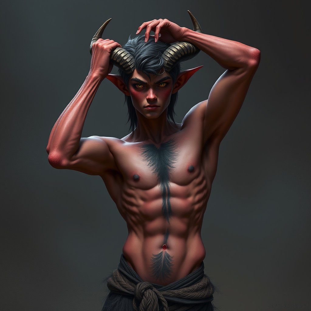 Youthful Red-Skinned Creature with Horns in Fantasy Art
