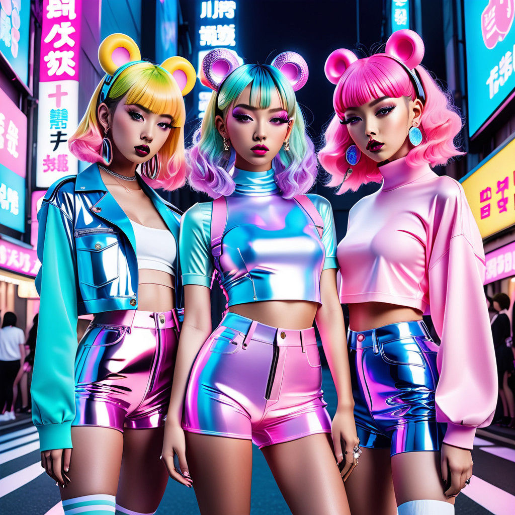 Kawaii Fashionistas Shine in Tokyo Street Scene
