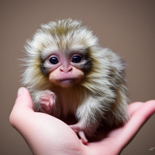 miniature baby marmoset in hand