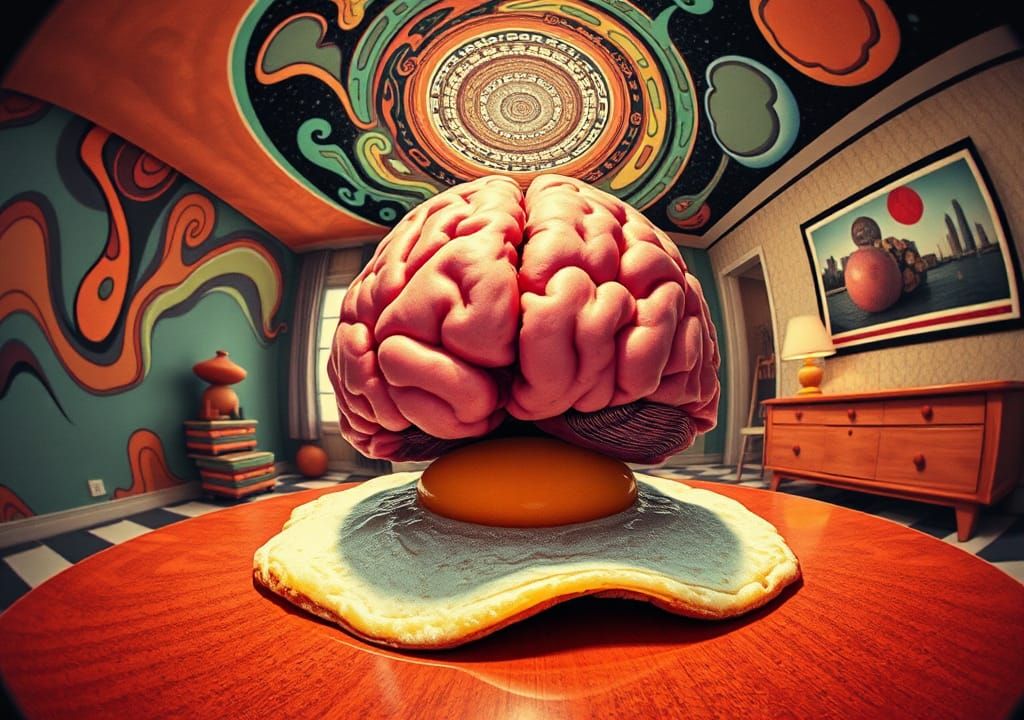 Surreal Brain on Egg in Retro Pop Art Style