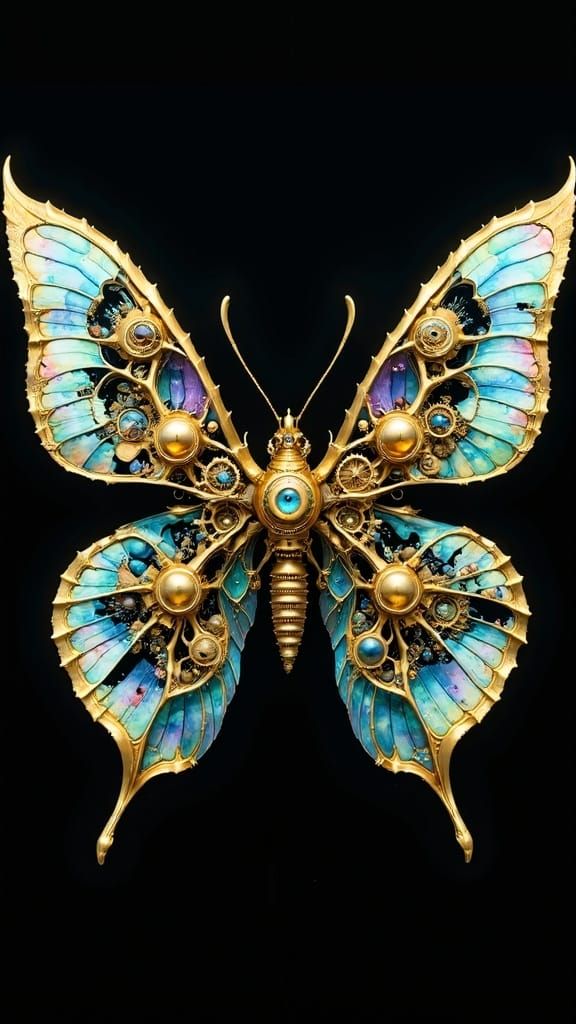 Steampunk Mechanical Butterfly in Golden Bronze