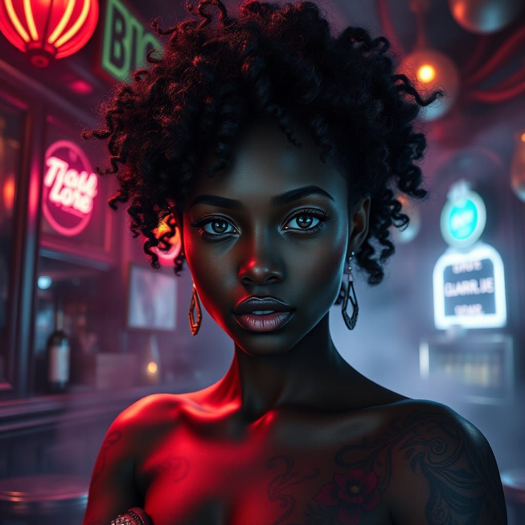 Mysterious Dark Fairy Portrait in Sci-Fi Irish Pub