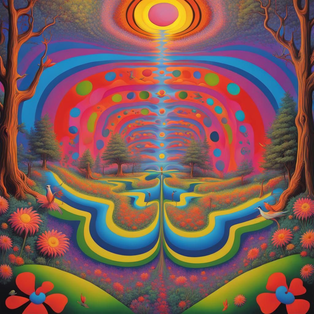 Psychedelic Forest Art with Optical Illusions