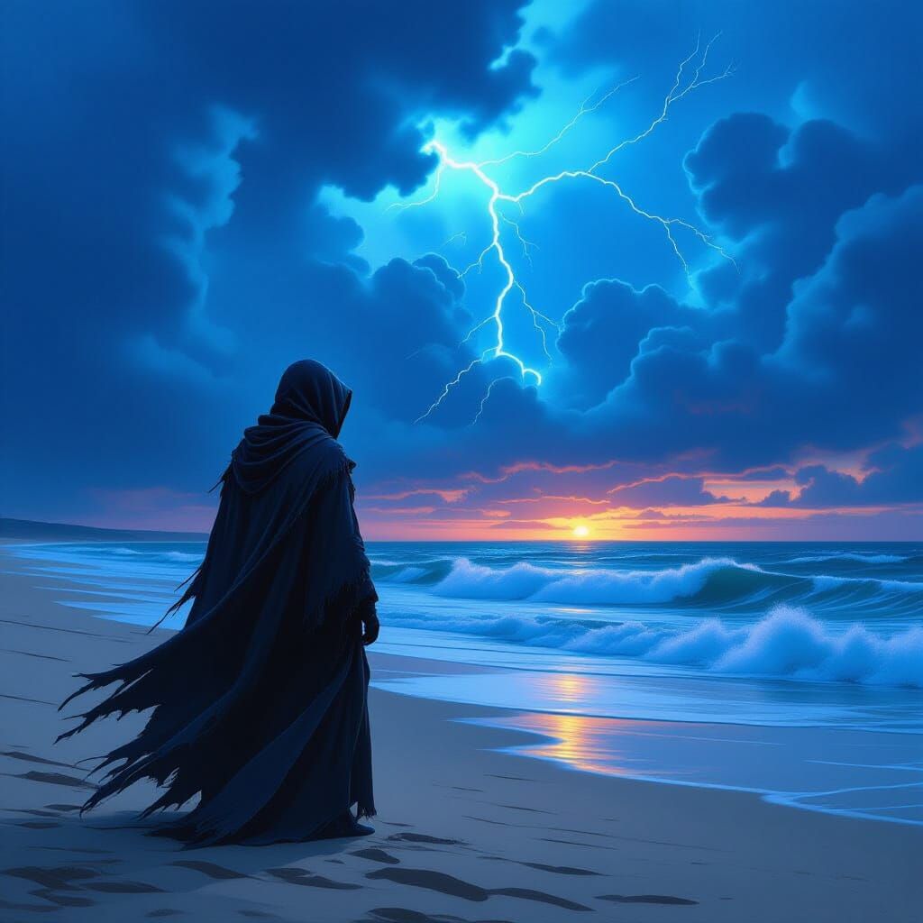 Twilight Beach Storm: A Rutkowski-Inspired Scene