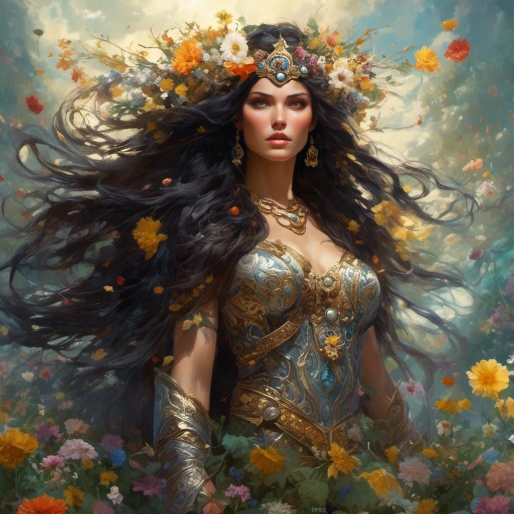 Viking Goddess of Spring Rising Up in Hyperrealism