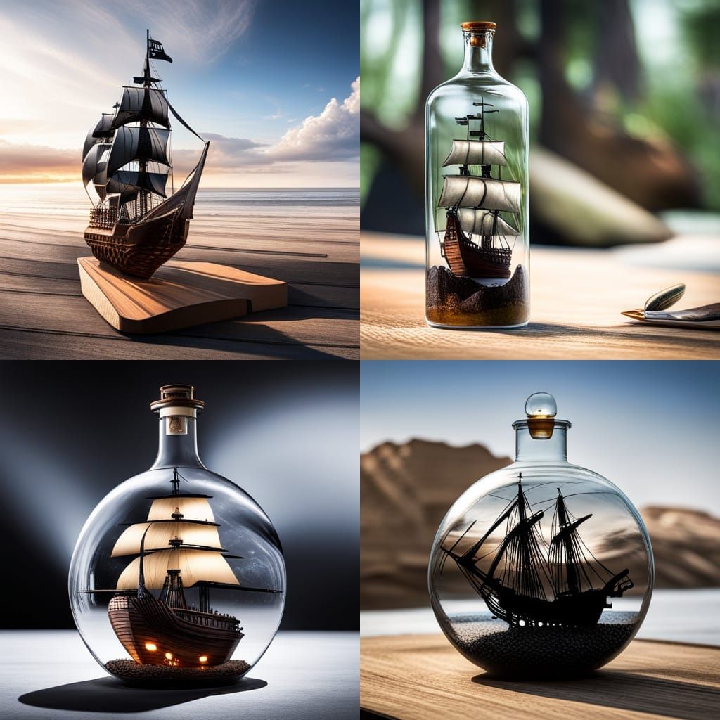 Black Pearl Pirate Ship in a Bottle