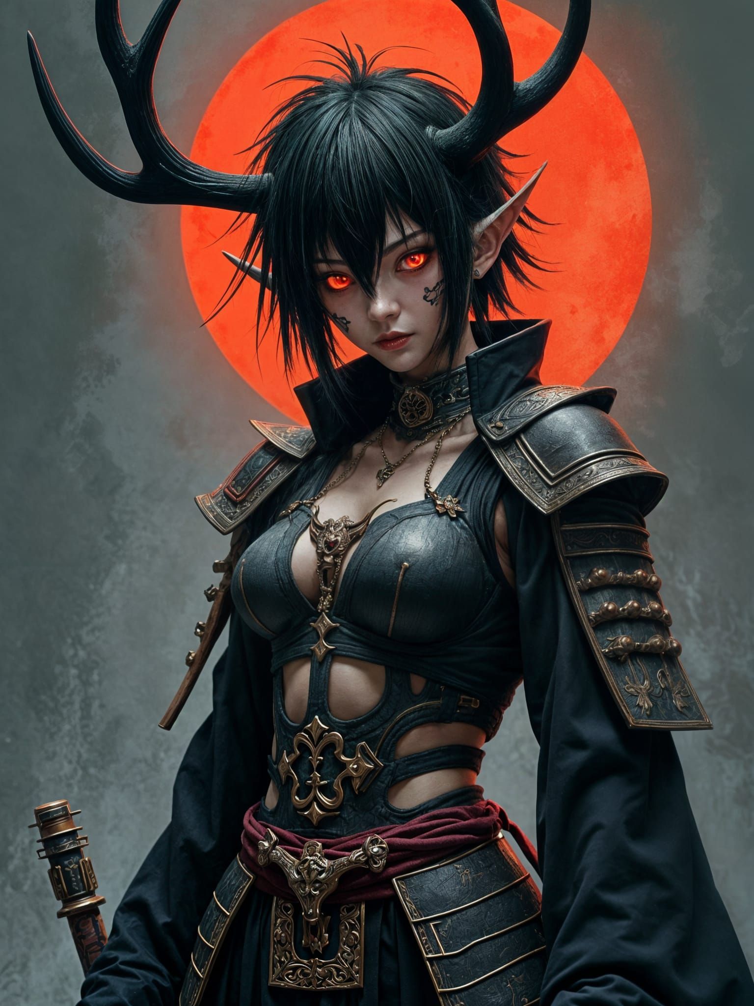 Samurai Warrior Goddess in Dark Chiaroscuro