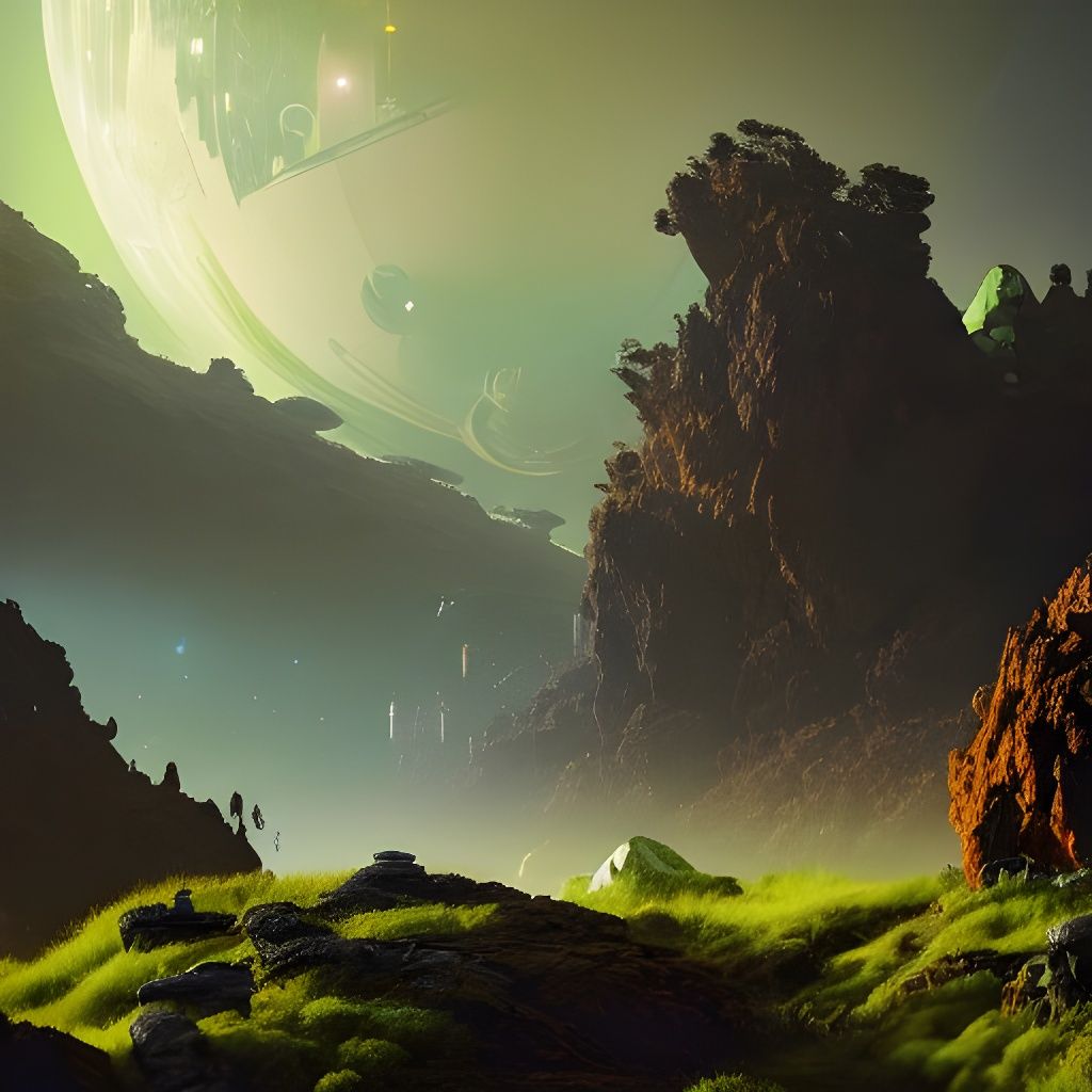 Glowing Rocky Alien World Landscape Concept Art