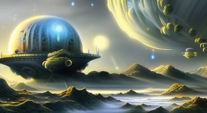 Spaceship Exploring Universe in Hyperrealistic Digital Art