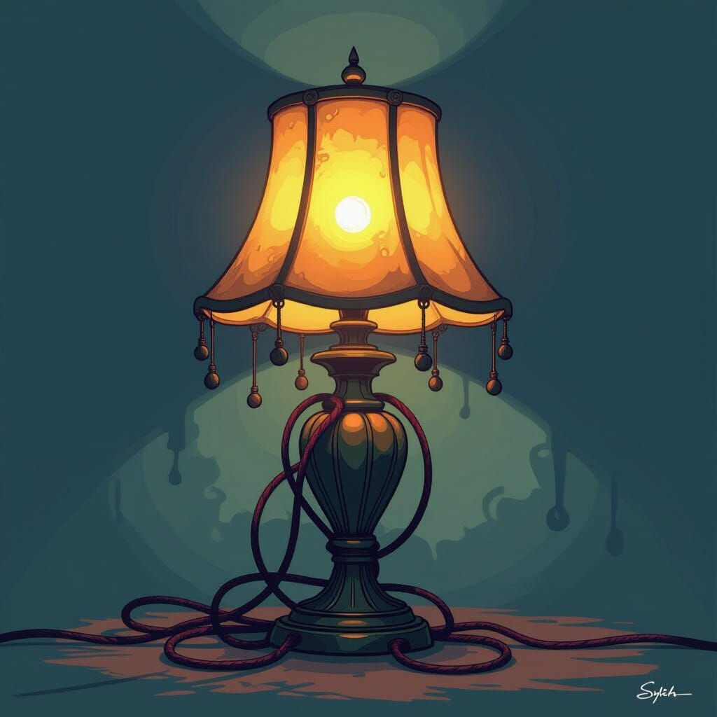 Distressed Lamp in Retro-Futuristic Style