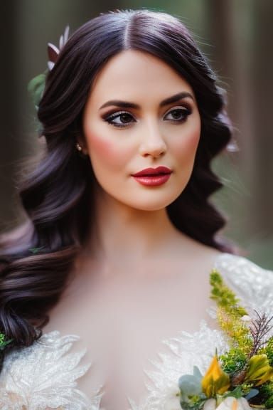 An attractive brunette wearing a white dress enjoying some time in the woods
