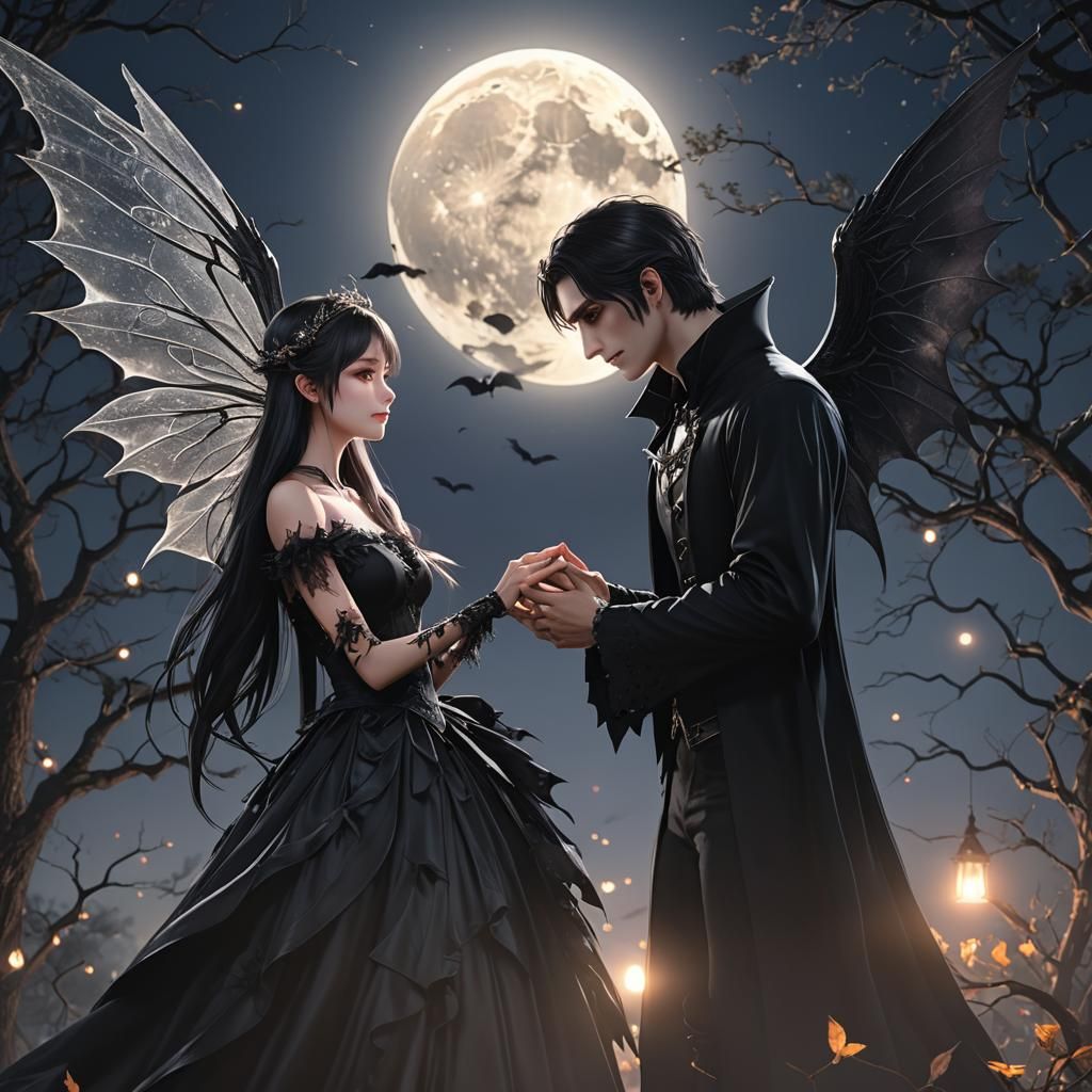 Vampire Proposes to Fairy in 3D Anime Art