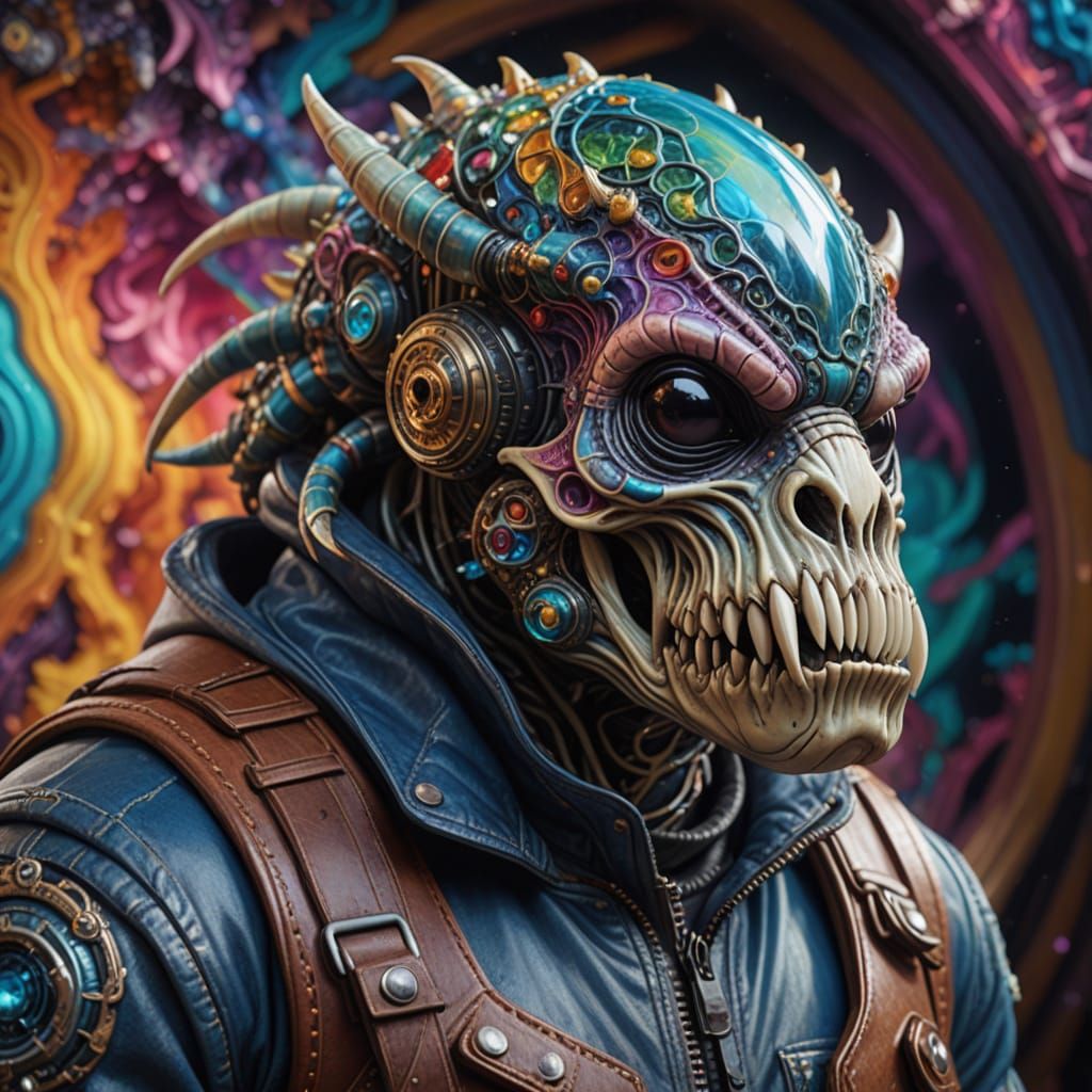 Hyperrealistic Cyberpunk Hybrid Creature with Bismuth Fracta...