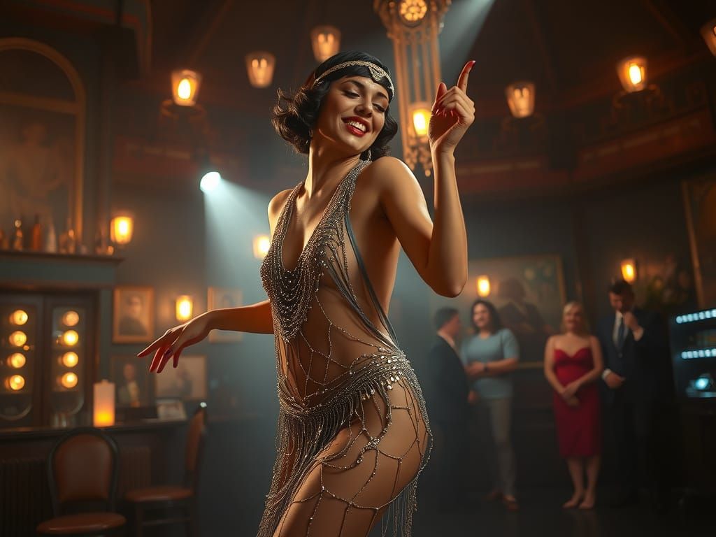 Art Deco Flapper Dancing in 1920s Speakeasy