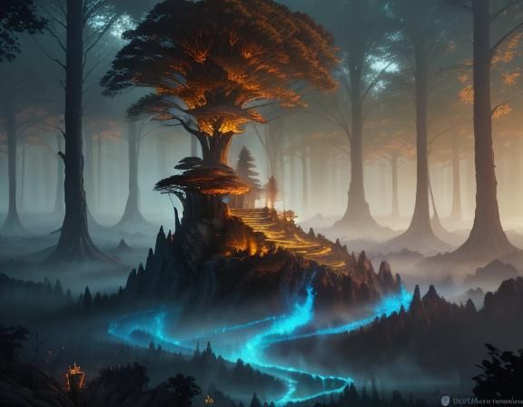 Armored Woman Gazing at Mystical Forest, Fantasy Art