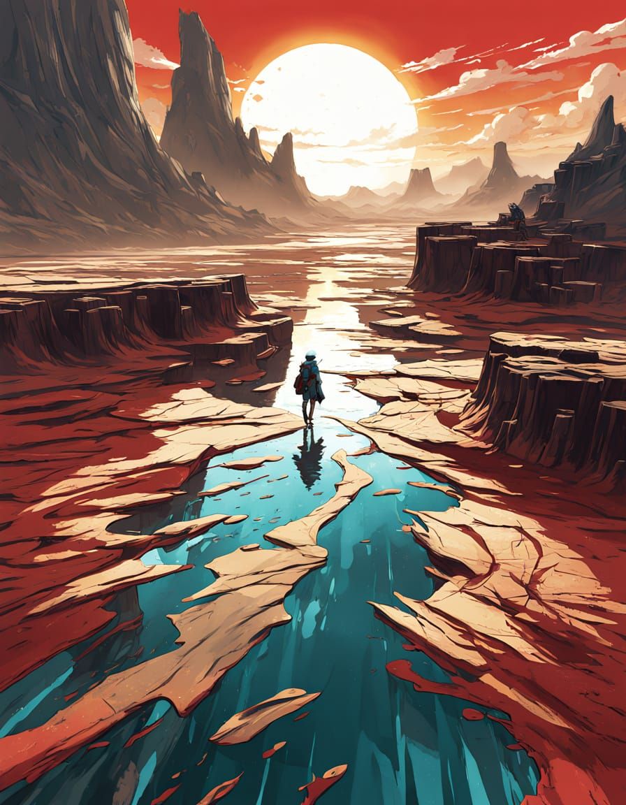 Desert Causeway to Crimson Sun, Digital Painting
