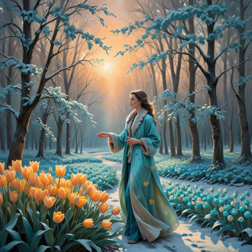 Ethereal Winter Scene in Turquoise and Gold