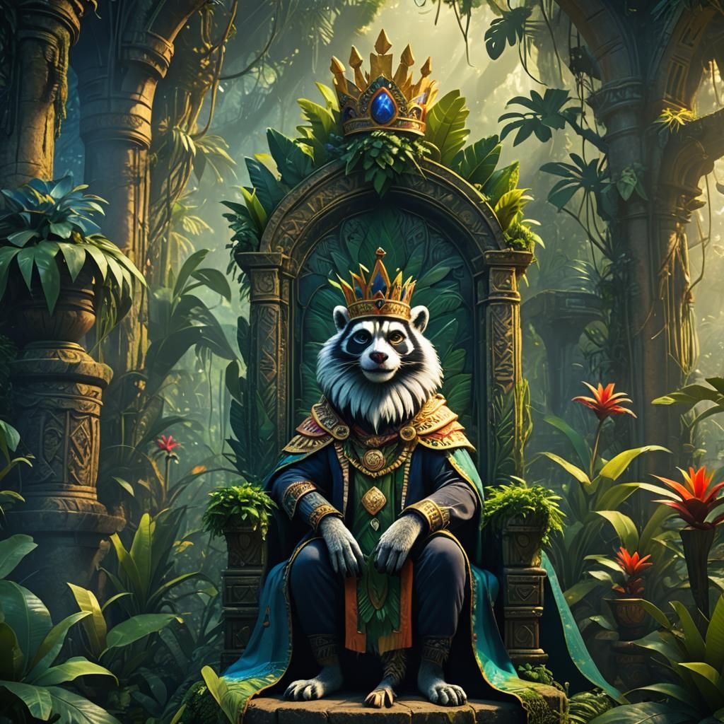 King Julian on Jungle Throne: Fantasy Art