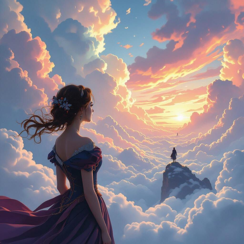 Fantasy Woman Gazing at Distant Figure