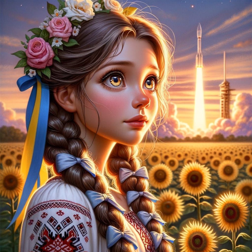 Ukrainian Girl Gazing at Rocket Launch in Classic Animation ...