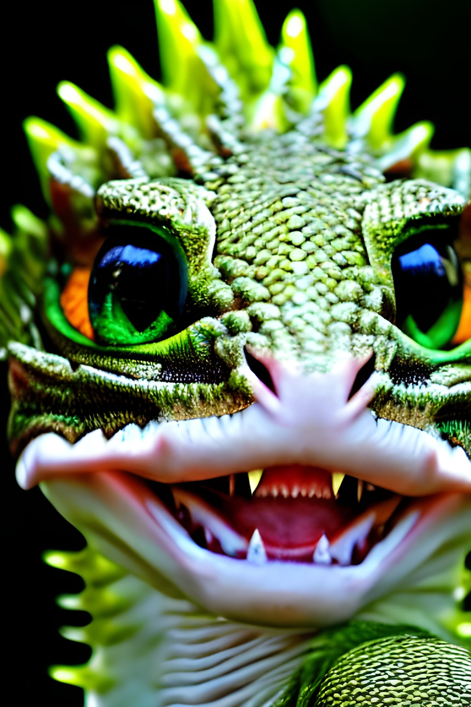 Regal Baby Lightning Dragon Portrait with Green Eyes