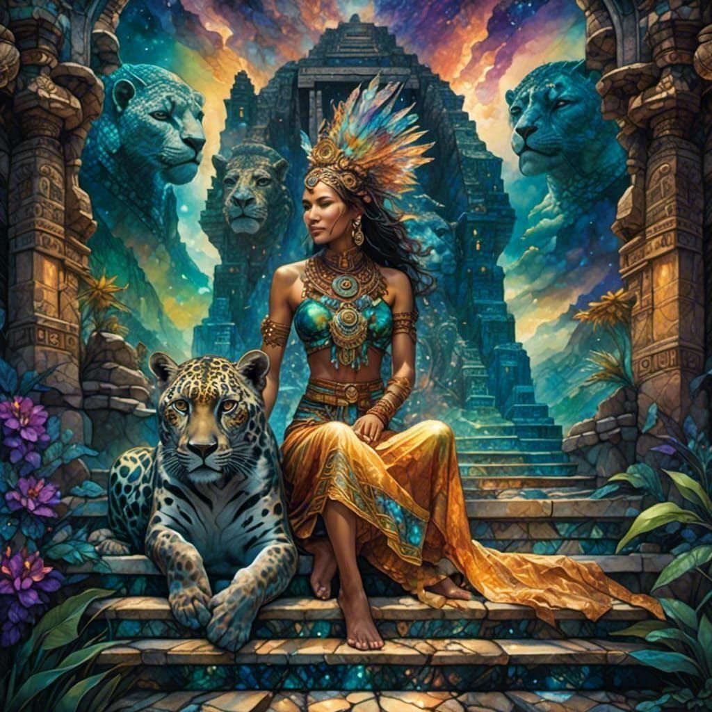 <lora:Fantasy Ink:1.0> An indigenous woman sitting on The st...