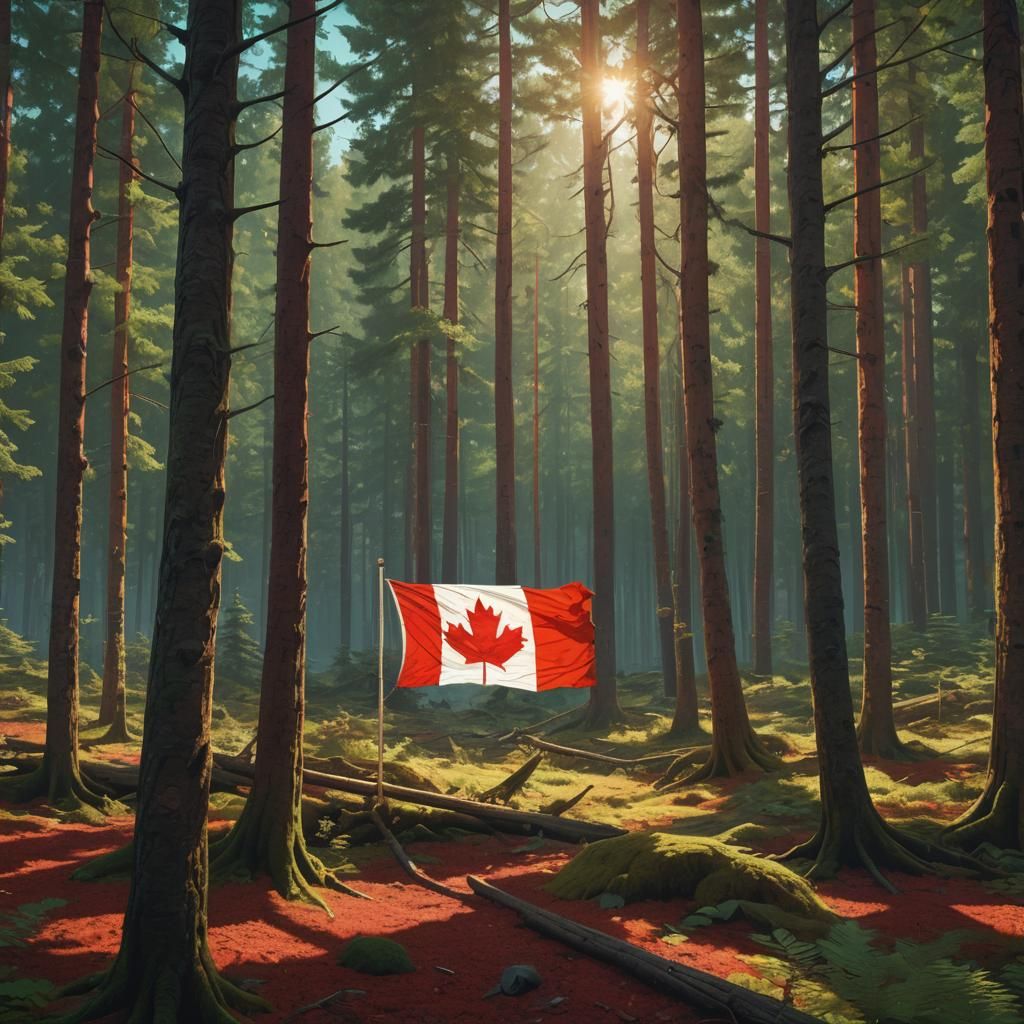Canadian Flag Waving in Enchanted Forest