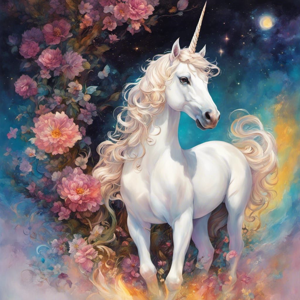 Adorable Unicorn Portrait in Fantasy Style