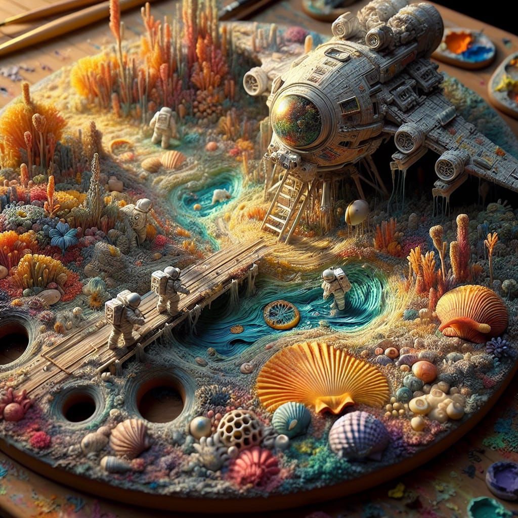 Palette Planet: Spaceship Landing in Impressionist Style