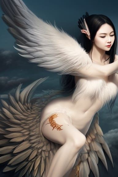 Swan Dragon Goddess with Feathered Wings