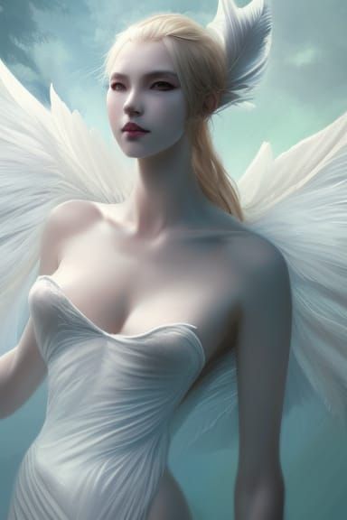 Swan Dragon Goddess in Art Nouveau Style