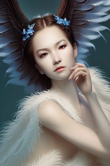 Swan Dragon Goddess with Feather Wings