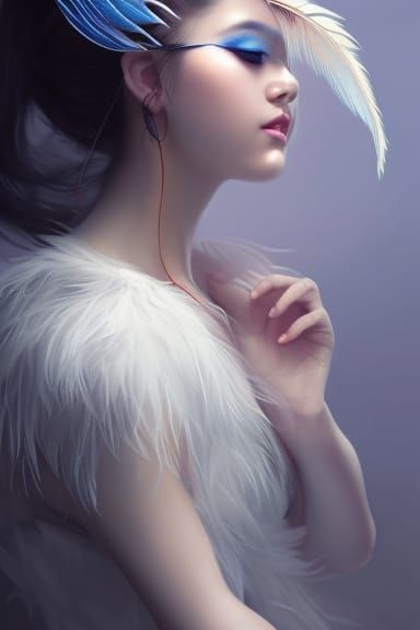 Swan Dragon Goddess in Art Nouveau Style