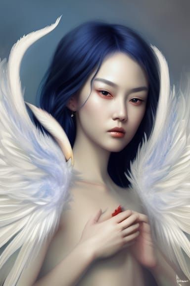 Swan Dragon Goddess with Feather Wings