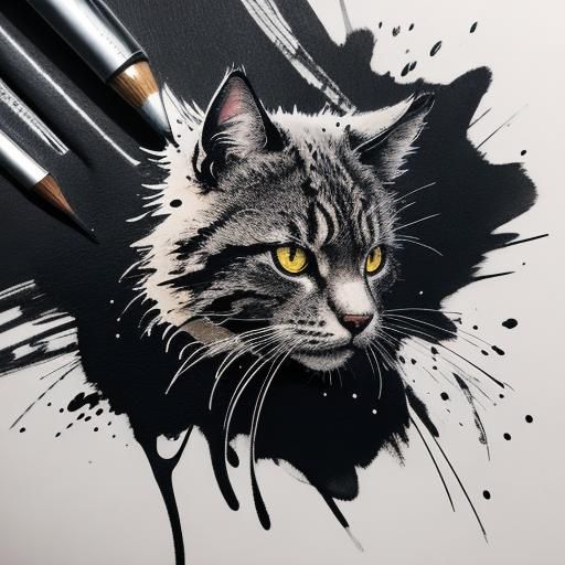 Alcohol Ink Kitten Character Concept Art