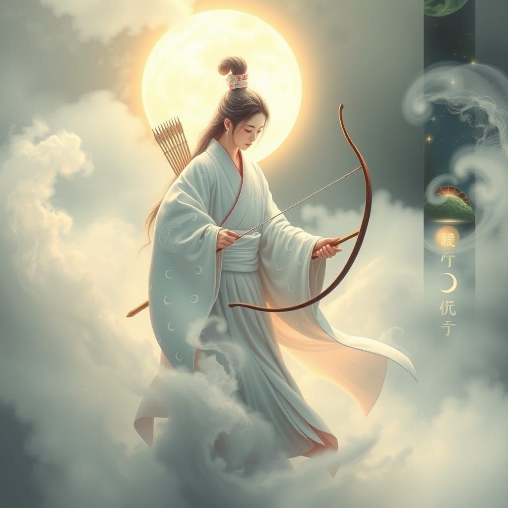Serene Japanese Goddess in Ethereal Mist