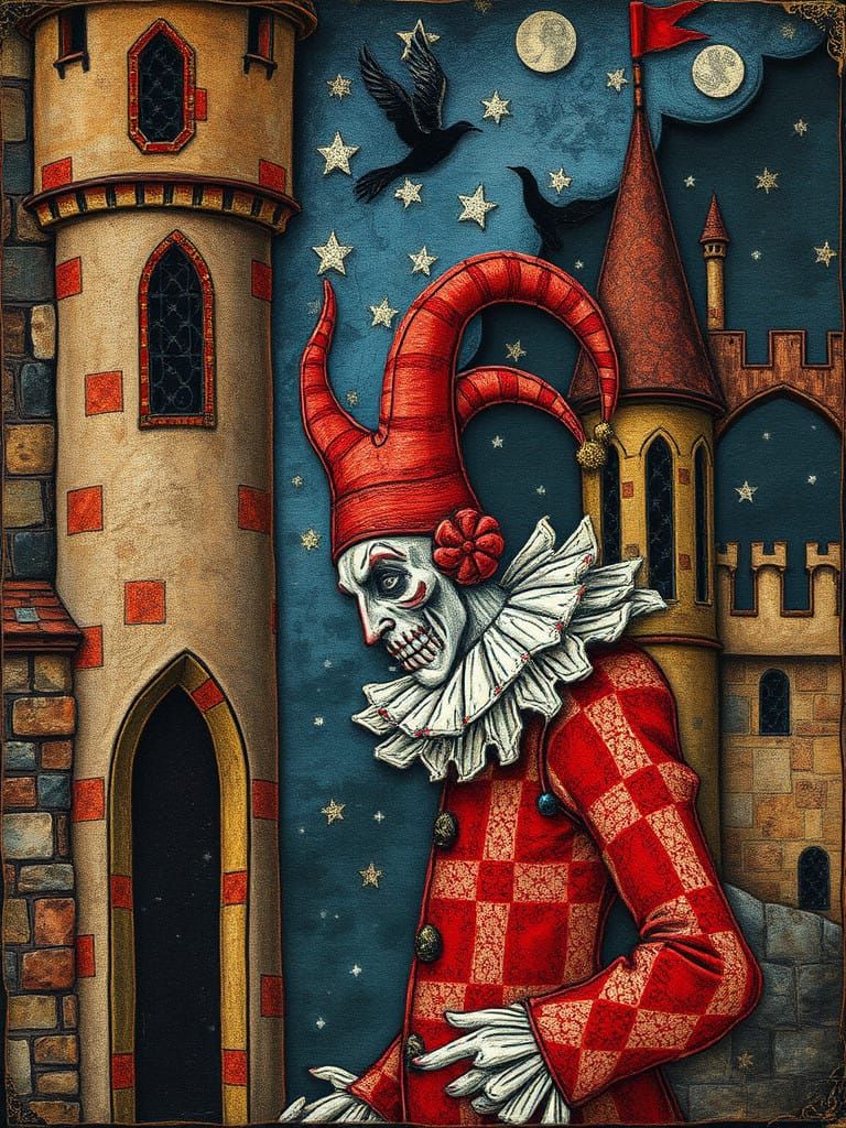 Mysterious Jester in Medieval Castle
