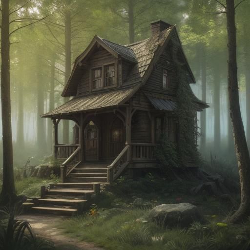 Girl and Dog in Nostalgic Fantasy Oil Painting